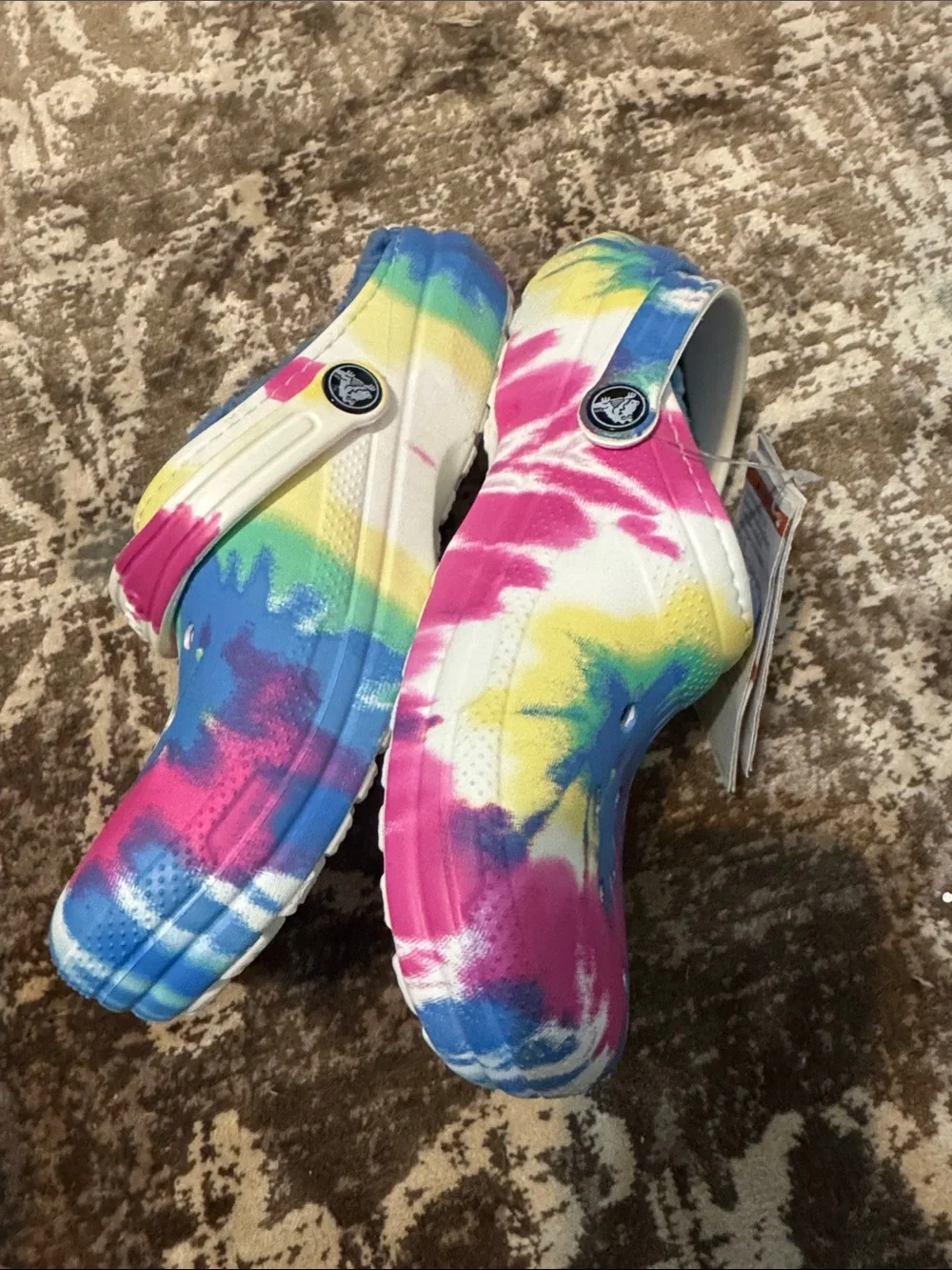CROCS Kids Tie-Dye Clog with Plush Lining in Blue, Pink, Yellow, Green